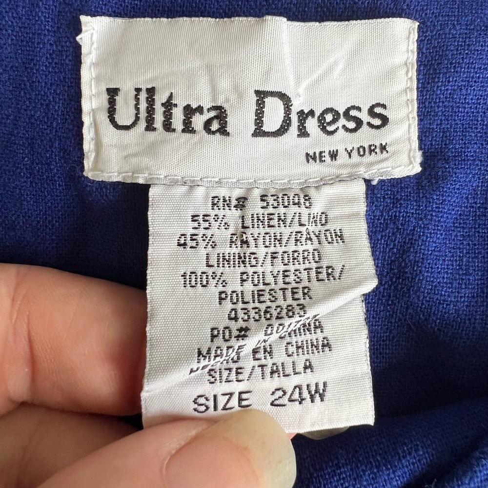 Ultra Dress Linen Blend Sleeveless Dress w Embroidered Fish Womens Sz 24W Lined - Picture 4 of 12